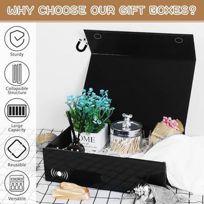 Large Black Gift Box with Magnetic Lid - Collapsible Decorative Storage Pack of 5