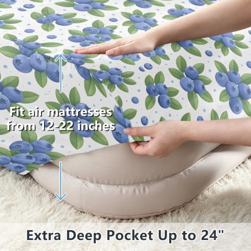 Queen Size Blueberries Pattern Air Mattress Sheet with Zipper - Soft & Deep Pocket