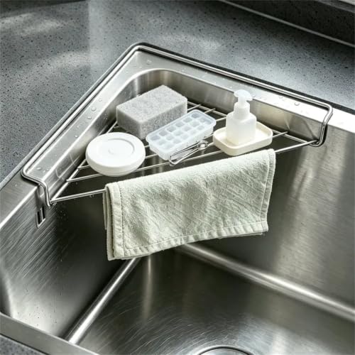 Stainless Steel Corner Sink Shelf - Triangular Open Wire Drying Rack for Kitchen & Bathroom