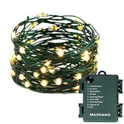 Battery String Lights 33FT 100 Micro LEDs Starry Fairy Lights Warm White - Green Copper Wire, 8 Modes, Waterproof, for Christmas & Holiday Decor - 100 LED Warm White