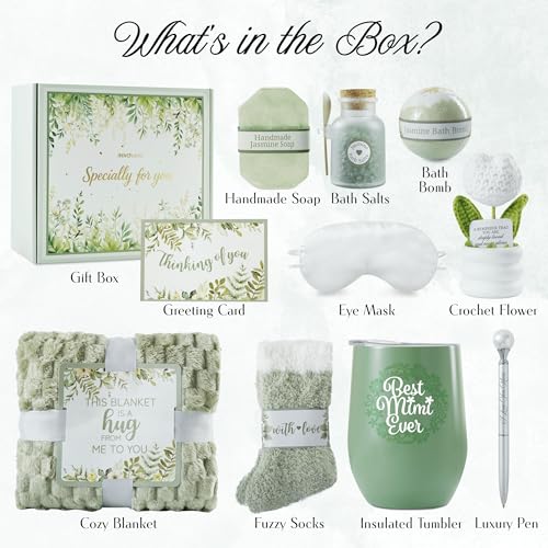Self-Care Gift Basket for Grandma with Spa Items, Cozy Blanket & Keepsake