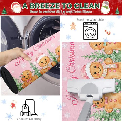 Christmas Gingerbread Kitchen Rugs Set of 2 Non Slip Washable Holiday Mats - Arttown