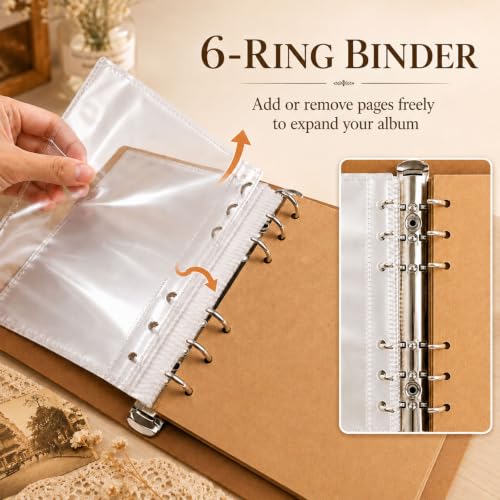 Simple 4x6 Photo Album 60 Photos Scrapbook with Kraft Paper & Metal Clasp - 6 Ring DIY