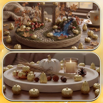 Mini Gold Resin Pumpkin Set - 50 Pieces Thanksgiving Craft Decor