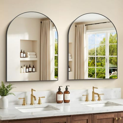 Black Arched Bathroom Mirror 24x30 Inch - Small Vanity Wall Mirror, Brushed Black