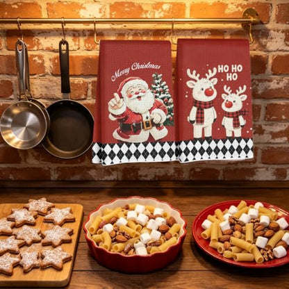 Xmas Reindeer Christmas Kitchen Towels Set - Vintage Winter Hand Towels 24x14, 2 Pack