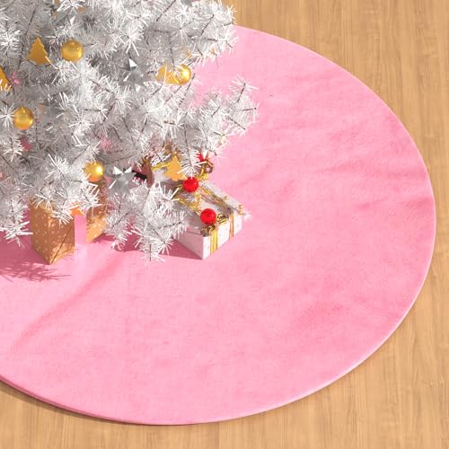 Pink Faux Fur Christmas Tree Skirt - Festive Holiday Decor, 47 Inch