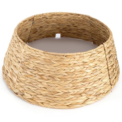 Round 27-Inch Rustic Woven Rattan Christmas Tree Collar - Natural Basket Cover for Artificial Xmas Tree
