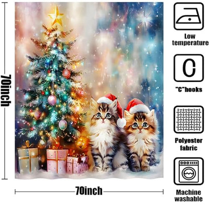 Christmas Shower Curtain 70x70 Inches Holiday Cats & Winter Scene Polyester - Variation of THIS listing