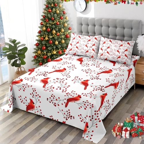 WeCozy Christmas Bird Twin Bed Sheet Set - 3 Pieces, Flat Pillowcase & Deep Pocket Fitted Sheet