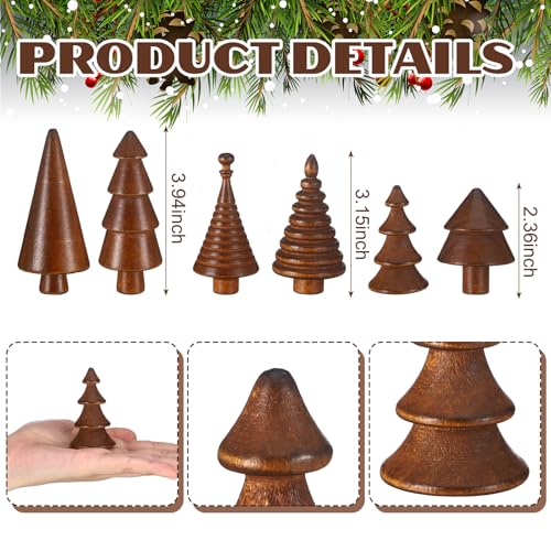 Mini Wooden Christmas Trees Set - Farmhouse Decor, Brown, 6 Pcs
