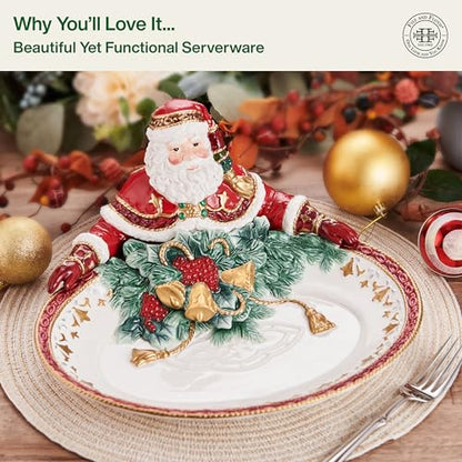 Holiday Santa Serving Bowl 12 Inch - Festive Christmas Tableware