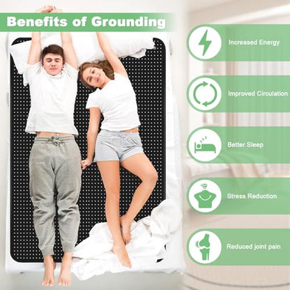 Grounding Mattress Pad for Bed - 54x78 Inches Earth Connection Sheet with Conductive Leather and Grounding Adapter