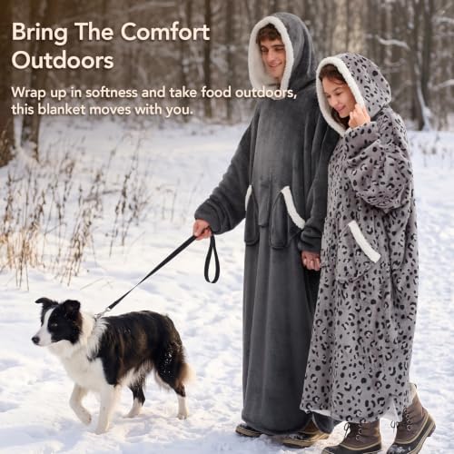 Oversized Wearable Blanket Hoodie for Women Men Christmas Gift Grey Extend 61 Inch