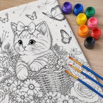 DIY Coloring Blanket Kit with 24 Markers - Kids Hand-Drawn Doodle Throw Blanket - Soft Cozy Reusable Washable Craft Gift - Variation #A