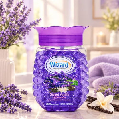 Wizard Odor Eliminator Gel Beads Pack of 12 - Sweet Vanilla Lavender Scent