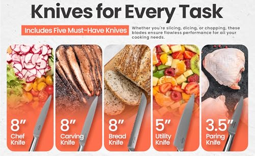 MENZELIANO 13 pcs kitchen knife set with block and cooking stainless steel utensils set with holder