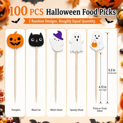 Halloween Toothpicks with Pumpkin Ghost Design - 100pcs Cocktail & Food Decor