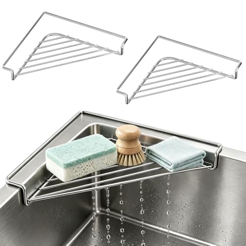 2PCS Stainless Steel Corner Sink Shelf - Triangular Kitchen Organizer