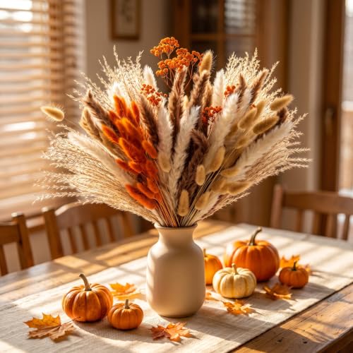 Orange Pampas Grass Bouquet 72 Pcs Dried Flowers for Fall Decor