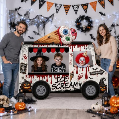 Halloween Ice Cream Truck Photo Booth Backdrop Party Decor