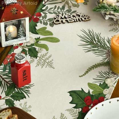 Holly Christmas Table Runner 13x108 Inch Home Party Decor Green Variation