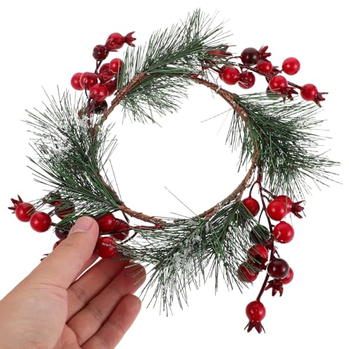 Christmas Candle Wreath Rings Set with Red Pomegranate Holiday Decor
