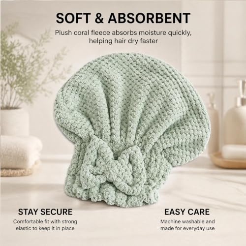3-Pack Hair Towel Caps with Satin Pillowcase & No-Crease Hair Ties - Hair Care Set
