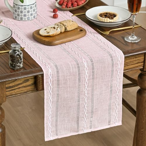 Pink Rustic Cotton Linen Table Runner 13x90 Inch - Artoid Mode