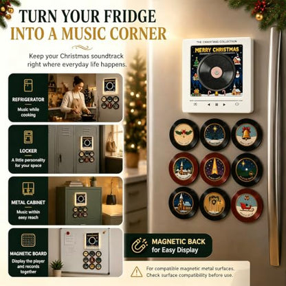 ACMONEY Christmas Vinyl Player Fridge Music Box Set - NFC Magnetic Mini Turntable - 1 Set-A