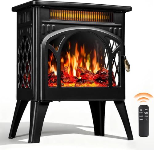 Dark Black 1500W Infrared Electric Fireplace Stove with 3D Flame & Remote