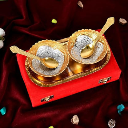 6-Piece Gold and Silver Plated Serving Bowl and Spoon Set with Gift Box - Elegant Dessert & Fruit Trays for Gifts and Decor