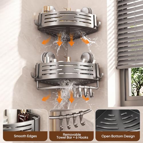 Corner Shower Caddy with Suction Cups, ABS Plastic, Grey 2pcs