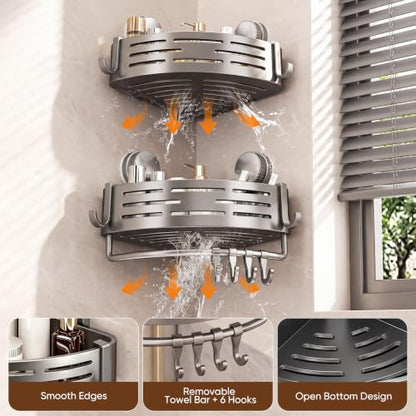 Corner Shower Caddy with Suction Cups, ABS Plastic, Grey 2pcs