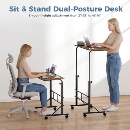 DUMOS 31.5-Inch Adjustable Walking Pad Desk with Lockable Wheels - Brown / 32 Inch