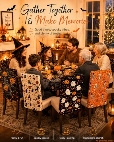 Halloween Chair Covers Set of 6 Linen Dining Slipcovers for Dining Chairs