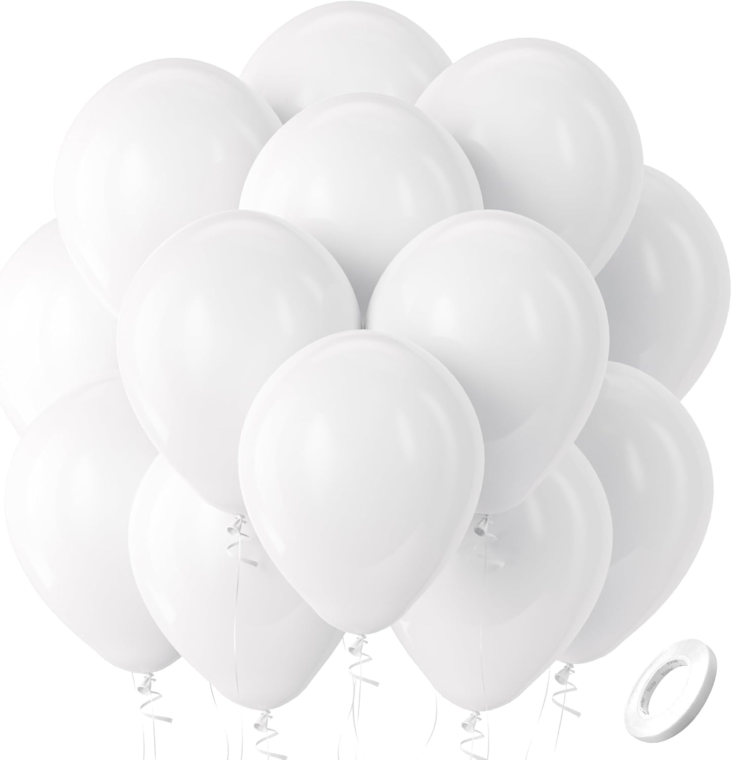 Bezente White Latex Balloons - 100 Pack 12-Inch Round Helium Balloons for Weddings & Parties