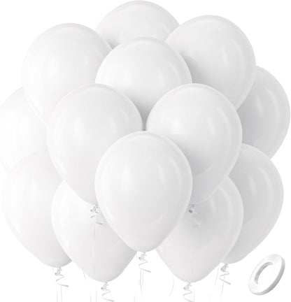 Bezente White Latex Balloons - 100 Pack 12-Inch Round Helium Balloons for Weddings & Parties
