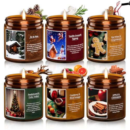 Christmas Candle Set - 6 Pack Scented Soy Candles with Glass Jar - Aromatherapy Gifts for Home, Birthday, Holiday, Variation of Glass6