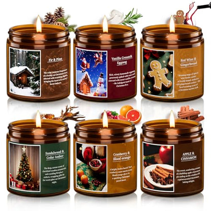 Christmas Candle Set - 6 Pack Scented Soy Candles with Glass Jar - Aromatherapy Gifts for Home, Birthday, Holiday, Variation of Glass6