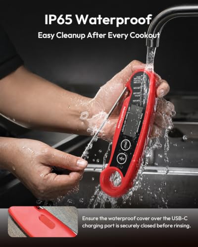 Rechargeable Instant Read Meat Thermometer with LED Display IP65 Waterproof