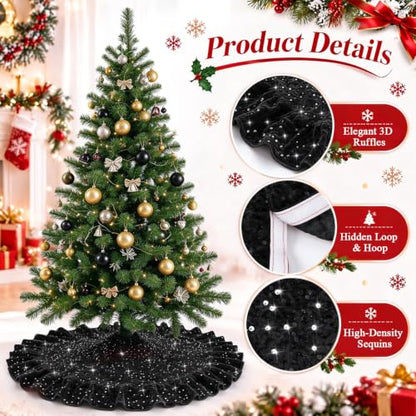 Black Sequin Mini Christmas Tree Skirt 24 Inch Halloween Decor Variation