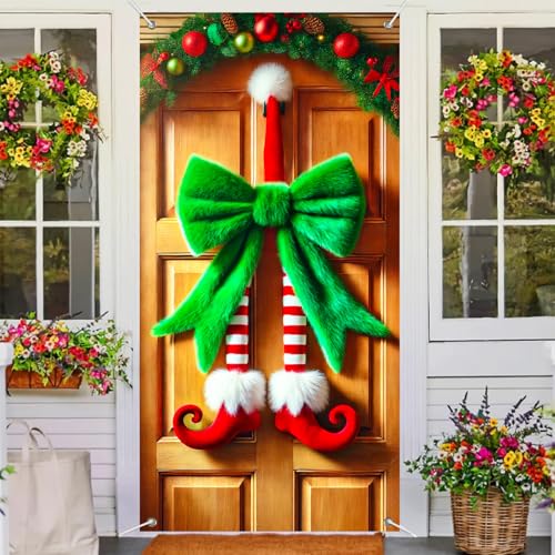 Christmas Elf Legs Door Cover - Whimsical Holiday Seasonal Decor 35x71 Inches