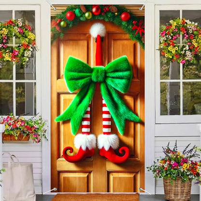 Christmas Elf Legs Door Cover - Whimsical Holiday Seasonal Decor 35x71 Inches