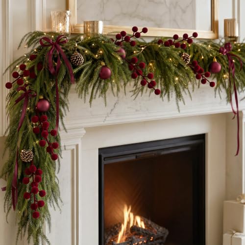 60 Pcs Burgundy Christmas Holly Berry Stems - 8 Inch / Holiday Decor