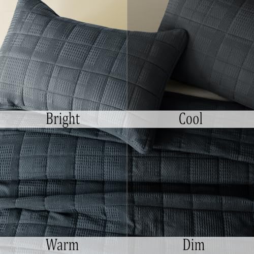 Oversized King Cotton Quilt Set Blue-Gray 120x120 with Pillow Shams - Fluffy Slumbers