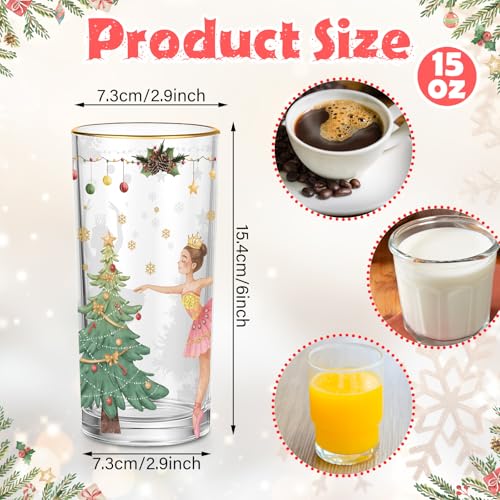 Wonderland Christmas Highball Glasses Set - 15oz Holiday Drinkware with Gold Rim