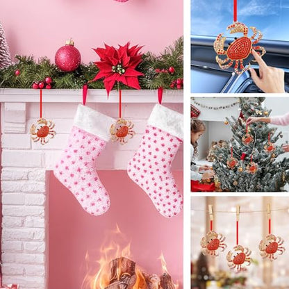 Crab Christmas Ornament - Red Rhinestone Coastal Beach Themed Hanging Ornament
