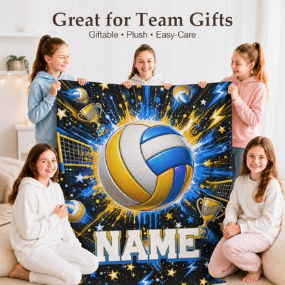 Personalized Volleyball Blanket for Kids with Name - Blue Throw