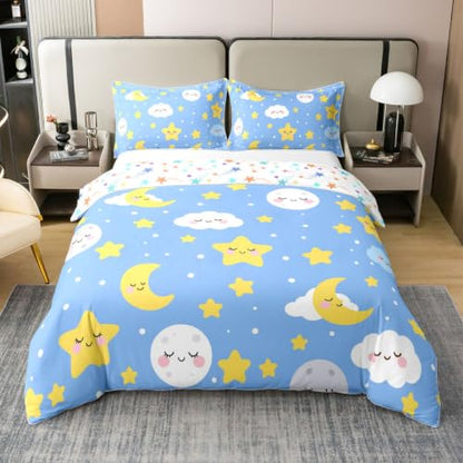 Manfei Cute Cartoon Moon Star Cloud Cotton Duvet Cover Set Queen Size - Star 04